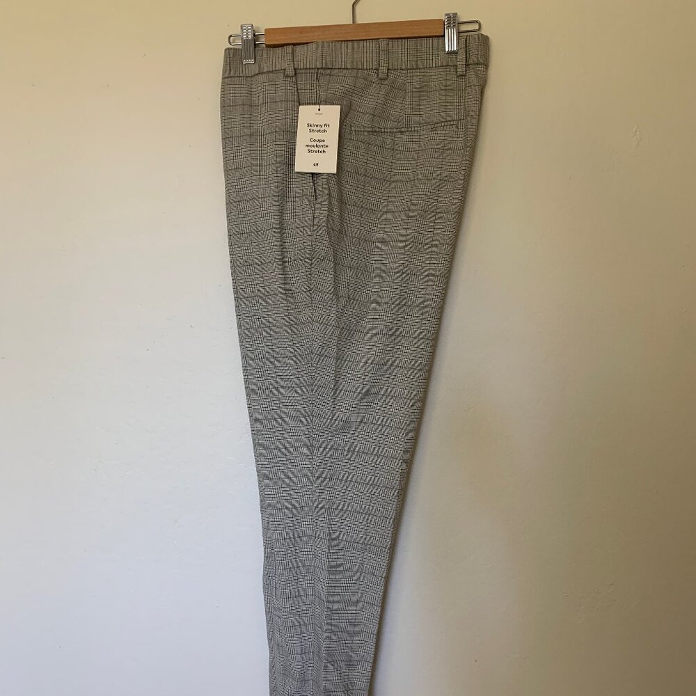 H&M Men's tweed/plaid print skinny fit stretch dress pants 40R NWT